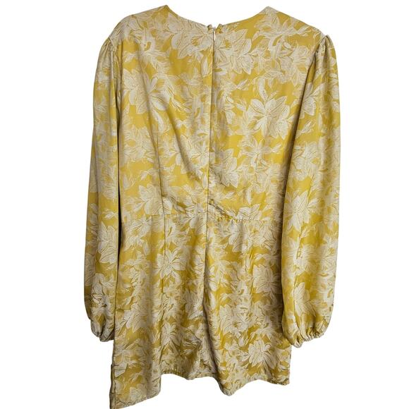 Fate Dress Women XL Peasant Sleeve Pintuck Deep Vneck Floral Mini Feminine Chic - Picture 9 of 10